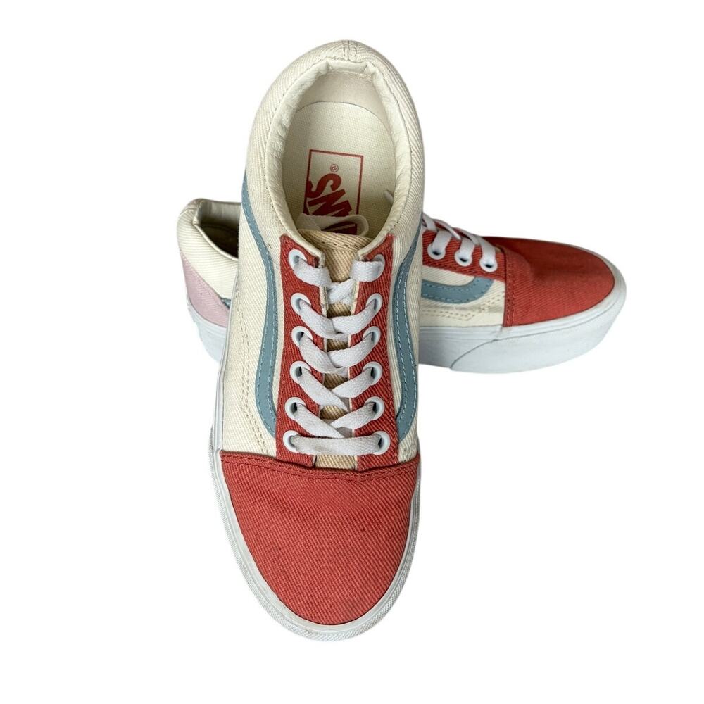VANS Old Skool Colorblock Sneakers Coral Blue Cream Women's Size 6